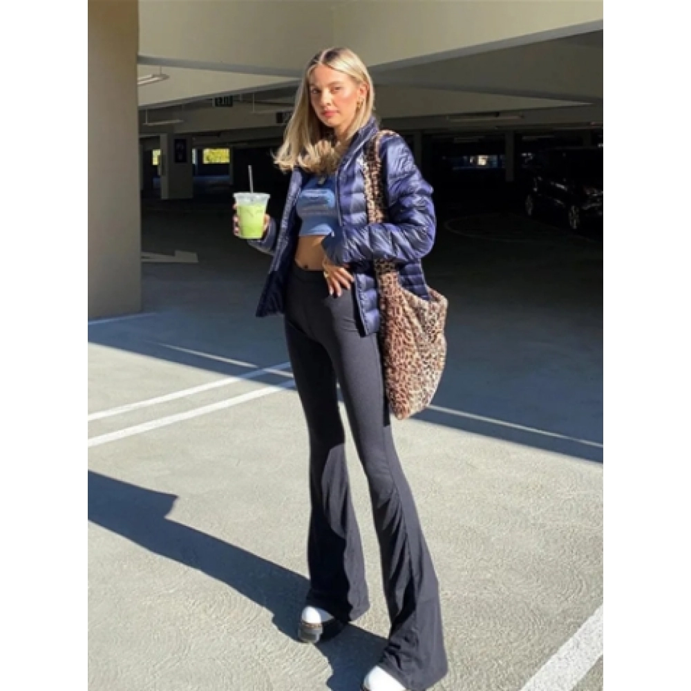 Solid Black Woman Pants Slim Fitting High Waisted Streetwear Casual Flare Pants Women Clothes Full Length Capris Trousers Women