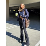 Solid Black Woman Pants Slim Fitting High Waisted Streetwear Casual Flare Pants Women Clothes Full Length Capris Trousers Women