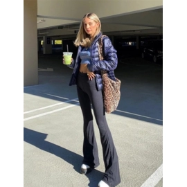 Solid Black Woman Pants Slim Fitting High Waisted Streetwear Casual Flare Pants Women Clothes Full Length Capris Trousers Women